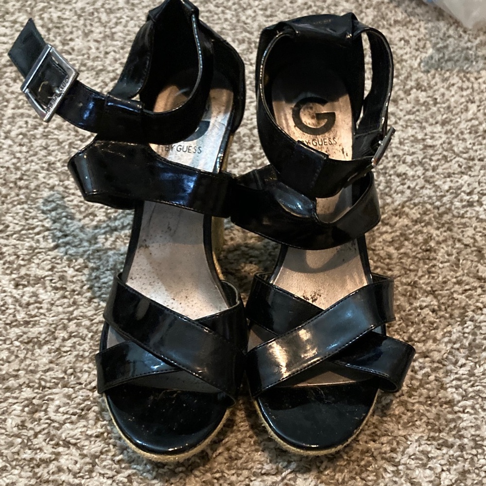 Guess Glossy Black Strappy Heels